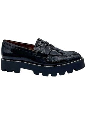 Franco Sarto Black Patent Crinkle Leather Lug Sole Loafers Women’s 9M